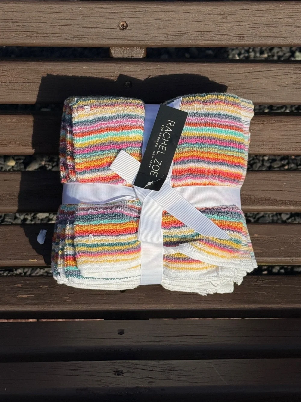 Rachel Zoe Rainbow Striped Washcloth with White Trim Set of 4 New